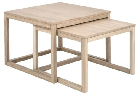 AC Design Furniture Carlotta Couchtisch Set Quadratisch in Weißeiche, Wohnzimmertisch Set aus Eiche, Wohnzimmermöbel, B: 70 x H: 50 x T: 70 cm