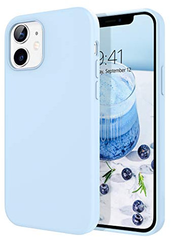 DOMAVER Case for iPhone 12 Case, iPhone 12 Pro Case Liquid Silicone Soft Gel Rubber Microfiber Lining Cushion Protective Cover for iPhone 12/12 Pro 5G -6.1 Inch, Light Blue