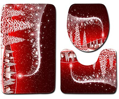 Badezimmer Vorleger 3 Teiliges,Weihnachten Badezimmer Teppich Matten Set Rutschfeste Badematten/U-förmiger Contour Matte/WC Sitz Deckel,WC Vorleger Waschbar Badvorleger Waschraum Teppich 2 50x80CM
