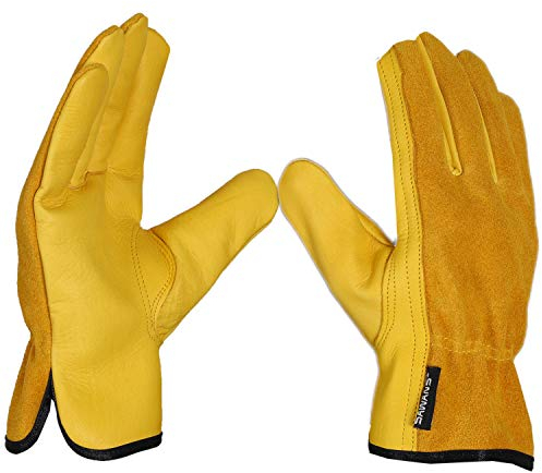 Sawans Leder-Arbeitshandschuhe, Gartenhandschuhe, dornensicher, robuster Mehrzweck-Greifer, atmungsaktiv und flexibel, Größe XL