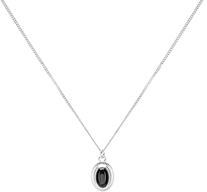 LUUK LIFESTYLE Collana in argento sterling 925 con ciondolo pietra onice nero dal design elegante, gioielli da donna moderni, resistente all’acqua, accessorio di moda, stile vintage, argento