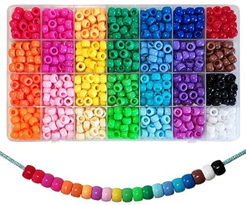 840 Stück Pony Beads 6x9mm Bunte mit Großem Loch für Schmuck, Armbänder, Ketten, Schlüsselanhänger, Basteln (28 Farben)