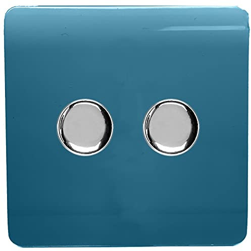Trendi Artistic Modern Glossy Tactile 2 Gang 2 Way 120w LED Dimmer switch Ocean Blue