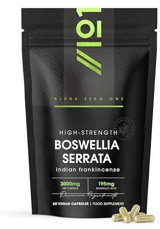 Boswellia Serrata Extract 3000mg – 65% Boswellic Acid (150mg per Capsule) - 60 Capsules (2 Months Supply) – Resealable and Recyclable Pouch by Alpha01
