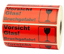 PROLAC – 1000x „VORSICHT GLAS“ Warnhinweis Aufkleber (Warnaufkleber) für zerbrechliche Warensendungen | Sticker selbstklebend | Warnetiketten Bruchgefahr | Etiketten Rot