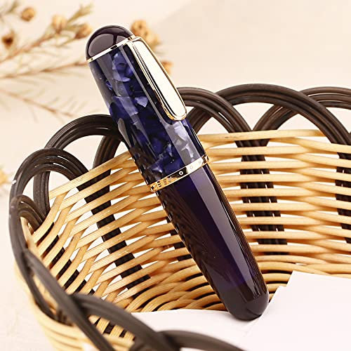 Asvine Majohn Q1 Mini Eyedropper Fountain Pen, Purple-blue Resin Short Pocket Pen, Iridium Fine Nib Large Capacity Writing Pen Case Set