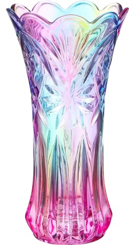 NOLITOY Chic Vase Crystal Glass Vase Rainbow Decorative Plant Container Table Centerpiece Home Decoration