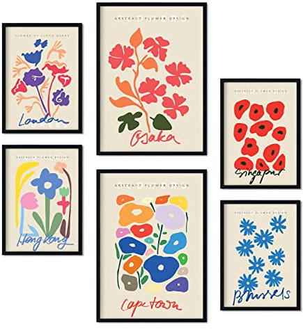 Nacnic-Set von 6 Blumen Posters. Sammlung von Plakate mit Collage Ästhetik für Innendekoration. Größen A3 und A4. Rahmenlos