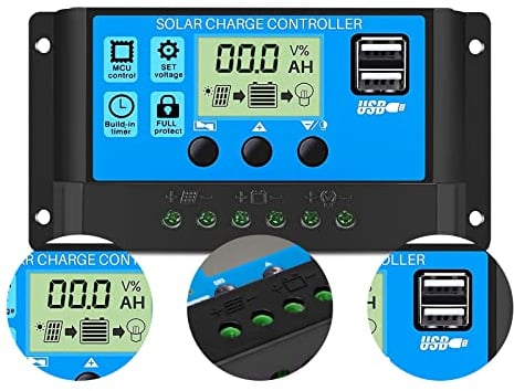 XTVTX Régulateur de charge solaire 30 A 12 V/24 V PWM Chargeur solaire Contrôleur de panneau solaire intelligent avec double port USB 5 V Lumière Minuteur Contrôle LCD pour l'industrie, la maison