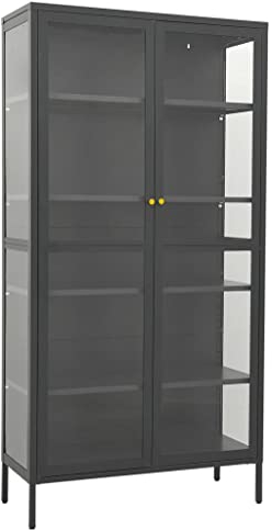 Imiee Glasvitrine Vitrine Anthrazit 90x40x180 cm Stahl und Gehärtetes Glas