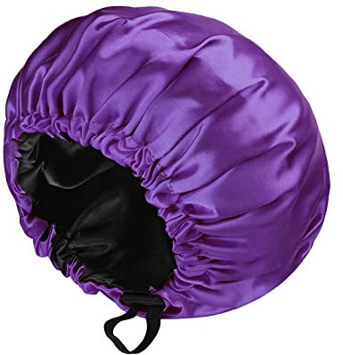 Cuffia Seta Capelli Ricci, Bonnet Notte in Raso, Berretto Doppio Strato Regolabile Con Coulisse per Donne (Viola)