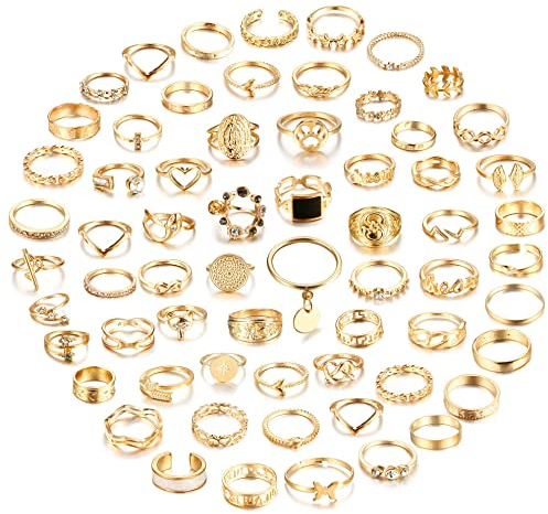 CASSIECA 64 PCS Vintage Gold Knuckle Ringe Set Boho Schmetterlings Schlange Stapelbare Fingerringe für Frauen und Mädchen Silberne Midi Ringe