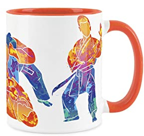 Purely Home Karate Martial Arts Mug - Sports Mug Abstract Paint Effect - Orange Mug Coffee/Tea Gift for Sports Lovers