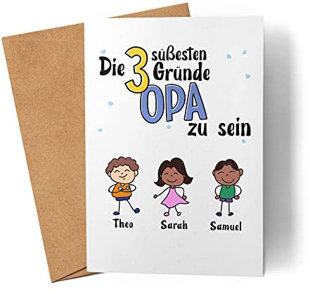 Kiddle-Design Opa Karte Geburtstag Personalisiert für Opa Enkel Enkelin Baby Geschenk Kinder Opa Geschenk Vatertag Geburtstagskarte 3 Kinder