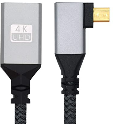 CY Câble d'extension 4K type D Micro HDMI 1.4 mâle coudé à gauche à 90 degrés vers HDMI femelle pour DV MP4 caméra DC ordinateur portable HDTV
