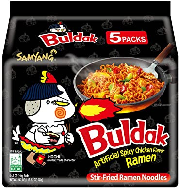 Samyang Buldak Hot Spicy Chicken Ramen Koreanische Nudel Gebratener Ramen, Originalgeschmack, 5 Stück