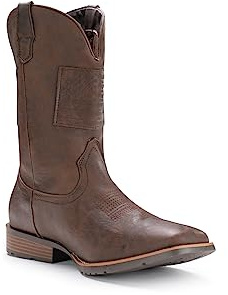 IUV Stivali da cowboy da uomo larghi stivali occidentali tradizionali bandiera americana retrò punta quadrata stivali da lavoro country, Marrone scuro, 44 EU