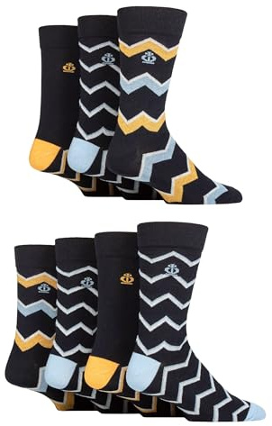 Jeff Banks Mens Recycled Cotton Patterned Socks Pack of 7 (7-11, Diagonal Stripes Navy)