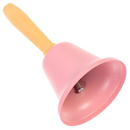 Handglocke, super laute Handklingel aus massivem Messing mit Holzgriff, 12 cm Handglocke für Kinder Erwachsene, laute Klingelglocke für Hochzeiten, Weihnachten, Schule, Service, Spiel (Rosa)
