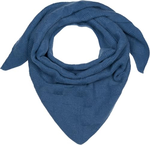 styleBREAKER Damen XXL Strick Dreieck Schal Einfarbig mit Schachbrett Strickmuster, Maxi Schal, Dreieckstuch, Warmes Winter Tuch 01020047, Farbe:Jeansblau