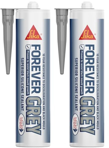 Everbuild Forever Grey Anti-Mould Silicone Sealant – Permanently Waterproof – Suitable for Internal and External Use – Grey – 295ml (Pack of 2)