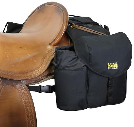 TrailMax Big Sky Saddlebags; Equine Saddle Bags with Two Water Bottle Holders; Rear Saddle Bags for Trail Riding on Horseback; Durable and Strong Nylon; Designed in Montana; Black
