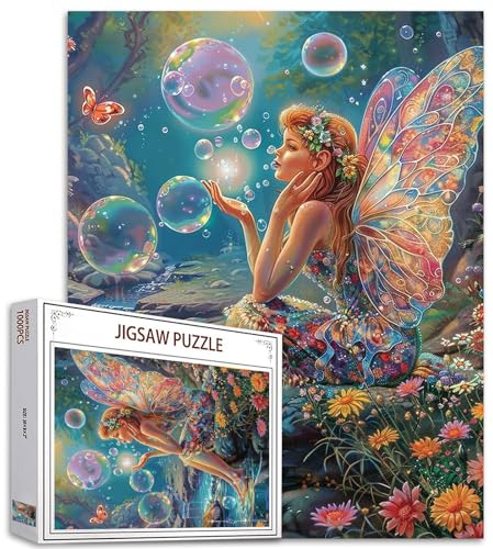 Tucocoo Wunderschönes Feen-Puzzles für Erwachsene, 1000 Teile, Fantasieblasen und Blumen, bunt, riesige Flügel, Bastelpuzzles für Heimdekoration, Familienpuzzle, perfekt für Spieleabende