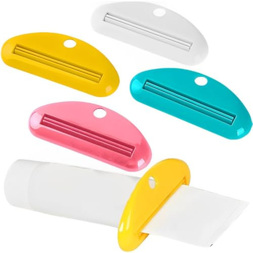 Clyhon Lot de 4 pinces à presser pour tube de dentifrice pour salle de bain (blanc, rose, jaune, vert)