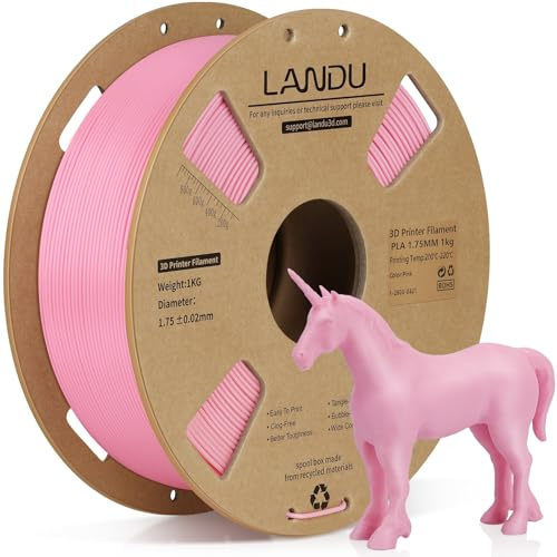 LANDU PLA Filament 1.75mm 1KG(2.2lbs) 3D Drucker Filament Maßgenauigkeit +/- 0.02mm Pappspule PLA Filament 3D Druckmaterialien Rosa
