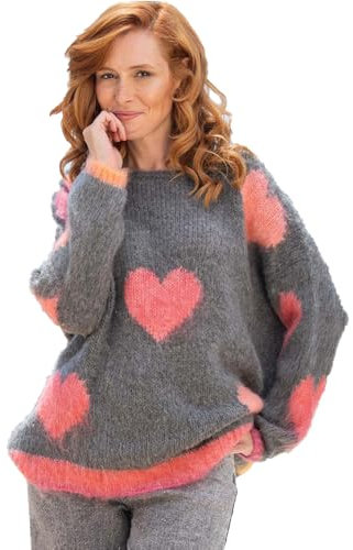 Miss Goodlife Damen Pullover, Roundneck, Hearts, Grey, L