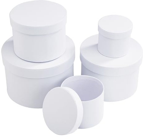 VBS Schachteln Rund, 5er-Set, Karton, Weiß, ca. Ø 14,5, H 10 cm bis Ø 6,5 cm, H 6 cm, räumliches Ordnen und Aufbewahren, Praktisches Verstauen, Aufbewahrungsboxen