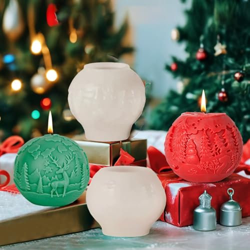 Tadpolez 2 Pièces moule silicone boule de Noël,Moule en Silicone pour Bougie,Pour La Fabrication De Bougies De Noël,Décoration De Noël