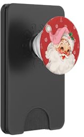 Babbo Natale rosa pastello viso di Natale vintage telefono PopSockets PopWallet per MagSafe