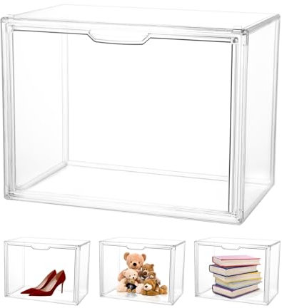 Windfromort Schaukasten - Acryl Vitrine - Staubfrei mit Magnettür 36x27x23cm, Stapelbar Schaukasten Vitrine - Aufbewahrung Multifunktional Display Case, für Sammlerstücke/Taschen/Schuhe/Bücher