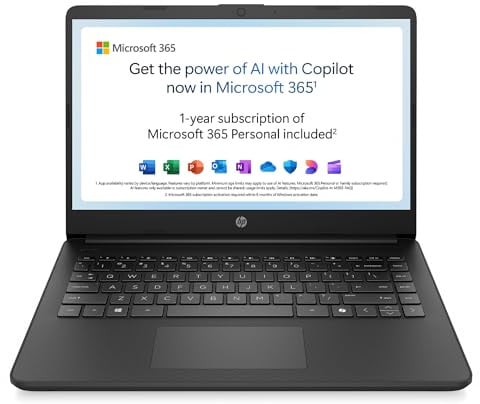 HP 14” Laptop | Intel Celeron N4500 Processor | 4 GB RAM | 64GB eMMC | Intel UHD Graphics | HD Display | 12 hrs battery | Microsoft 365 Personal 12 month included | Windows 11 | Black | 14s-dq3001sa