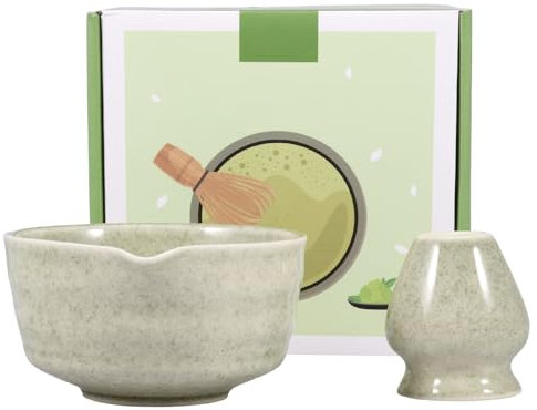 2 Teilige Japanische Matcha Schüssel aus Keramik mit Schneebesenhalter 500ML Chawan Einfach Liefert Schneebesen Teeschale, Chawan Matcha Teeschale für Anfänger DIY Liebhaber Starter(Matcha Grün)