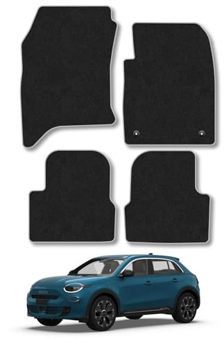 Fiat 600 [Hybrid] (2024+) Car Mats Accessories Tailored Fit Carpet Floor Mats Non Slip Grey Trim Accessory Full Coverage Compatible Front Rear Set Anti Slip Granulated Backing Hand-Finished Clips