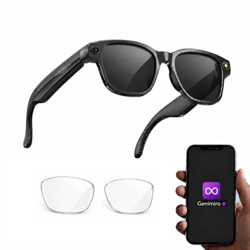 SINOTE'CA AI Smart Glasses con Telecamera 8MP, Occhiali Intelligenti Bluetooth, Occhiali da Sole con Videocamera Integrata, Traduzione in Tempo Reale, Musica Open-Ear, Microfono Dual Noise Reduction