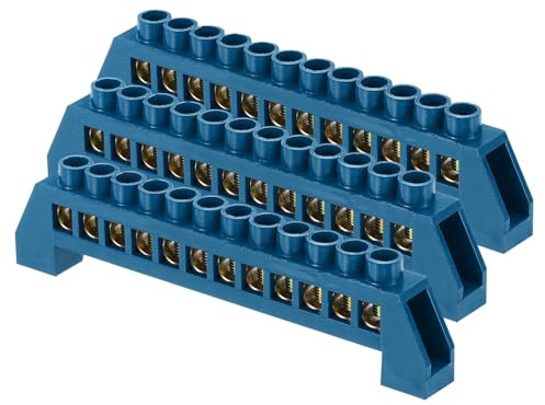 QUARKZMAN 3 Stück Erdungsschiene 12 Polige Schraubklemme Messingschiene 8x16mm Erdungsklemme für Elektrische Geräte Verteilerkasten Blau