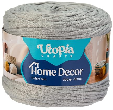 Utopia Crafts T-Shirt Garn Textilgarn Häkelgarn für Taschen 300 g (Silbergrau)