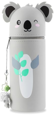 Lvjkes Silikon Federmäppchen, 2 in 1 Kawaii Federmäppchen (Koala-Blätter) | Cartoon Stand Up Einstellbar, Federmappe Langlebig und leicht zu reinigen, Für Kinder, Mädchen, Junge, Teenager