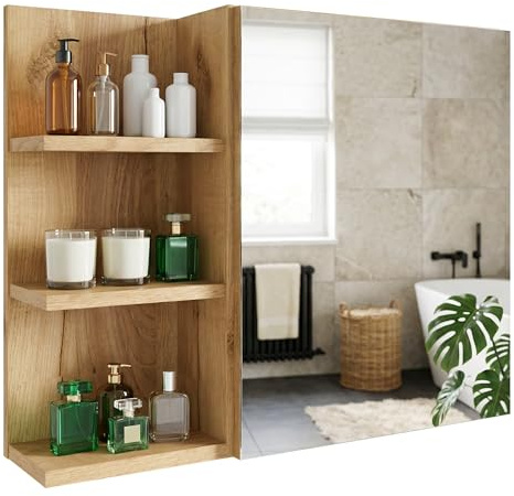 möbelkap Spiegelschrank Badezimmer mit Ablage & Stauraum | Hängender Badezimmerschrank zur Wandmontage mit Regal – modern & pflegeleicht|Craft Gold