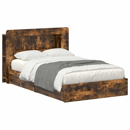 vidaXL Bettgestell mit Stauraum Geräucherte Eiche 120 x 190 cm, Moderner rechteckiger Bettrahmen, stylische Aufbewahrung, minimalistisches Schlafzimmer, platzsparendes Design