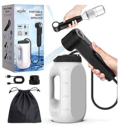 WYJRO Bidet Portable Electrique 2.5L,Bouteille Perineale Post Partum Adaptateur Inclus,2 Modes,60-100 Min,Douchette À Main Rechargeable,Douchette Intime Maternité pour Hygiène Personnelle Voyage