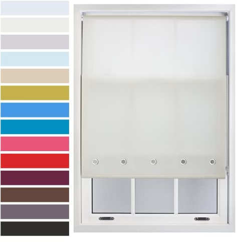 FURNISHED Quality Roller Blinds for Windows with Chrome Round Eyelets Easy-install Custom Size + Metal Fittings, Cream Up to 150W x 210H cm