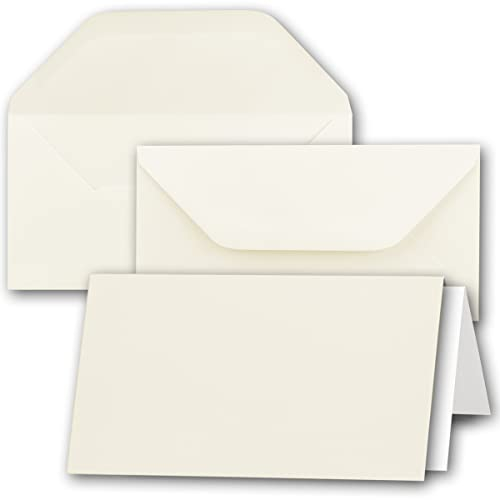 25x creme-farbenes DIN Lang Falt-Karten-Set mit Leinen-Prägung - 10 x 21 cm - mit Brief-Umschlägen & Einlege-Blätter - Komplettpaket inklusive hochwertiger Box - von GUSTAV NEUSER