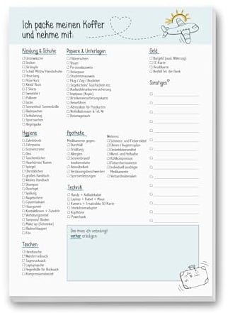 #detailverliebt Reise-Packliste Block Ich packe meinen Koffer und nehme mit I dv_327 I DIN A4 I 50 Blatt I Reise-Checkliste Notizzettel zum Abhaken Abreißen