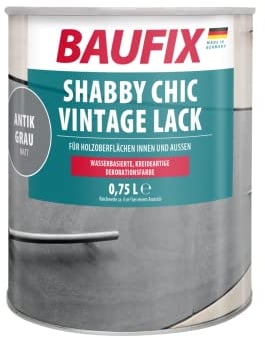 BAUFIX Shabby Chic Vintage Lack antikgrau, matt, 0.75 Liter, Buntlack, kreideartige Farbe für Vintage Look Möbel, sehr gute Haftung und Deckkraft