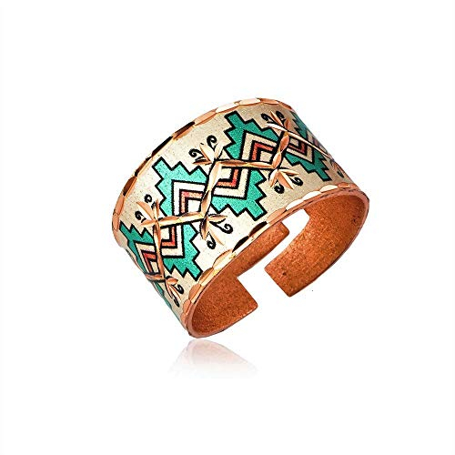 COPPER REFLECTIONS Art-Deco-Ring der amerikanischen Ureinwohner, geometrisches Motiv von überkreuzten Zick-Zack-Linien, Farben: Rot, Silber und Saphir, Geometrischer Schmuck - Kupfer handgefertigt