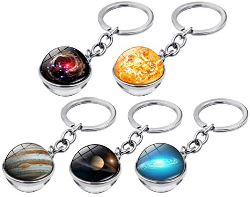 Toyvian 5pcs Creative Keyring Star Gem Sky Planet Keychain for Boys and Girls, Mixed Pattern, Zinc Alloy, Assorted Colors, 7.5 X 2 X 2 Cm, Ideal for Decoration and Party Favors